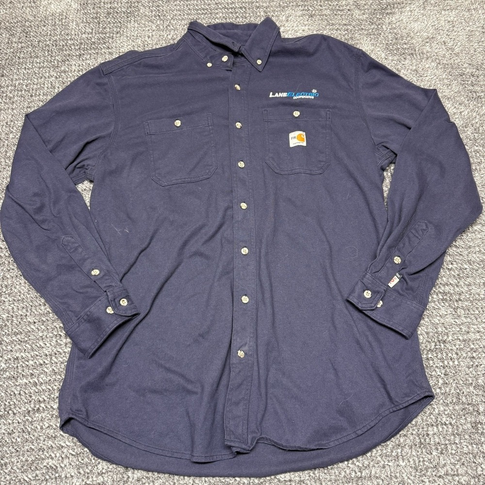 Carhartt Mens FR Flame Resistant Force Work Shirt Button Up Size‎ L Navy Blue